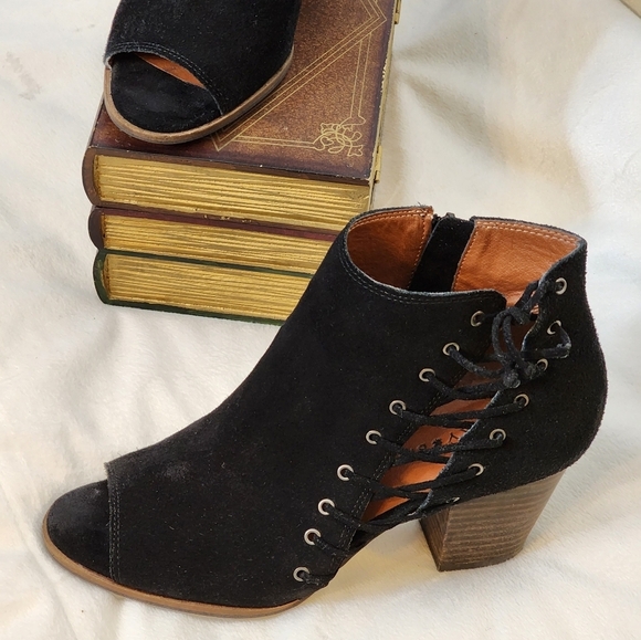 Lucky Brand Hartlee Brindle Heels Suede Lace Tie Ankle Boots Bootie Bohemian - Picture 6 of 13